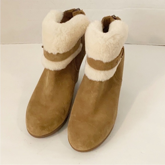 UGG Suede Fur Trim Wedge Short Boots, 7 - Picture 2 of 10